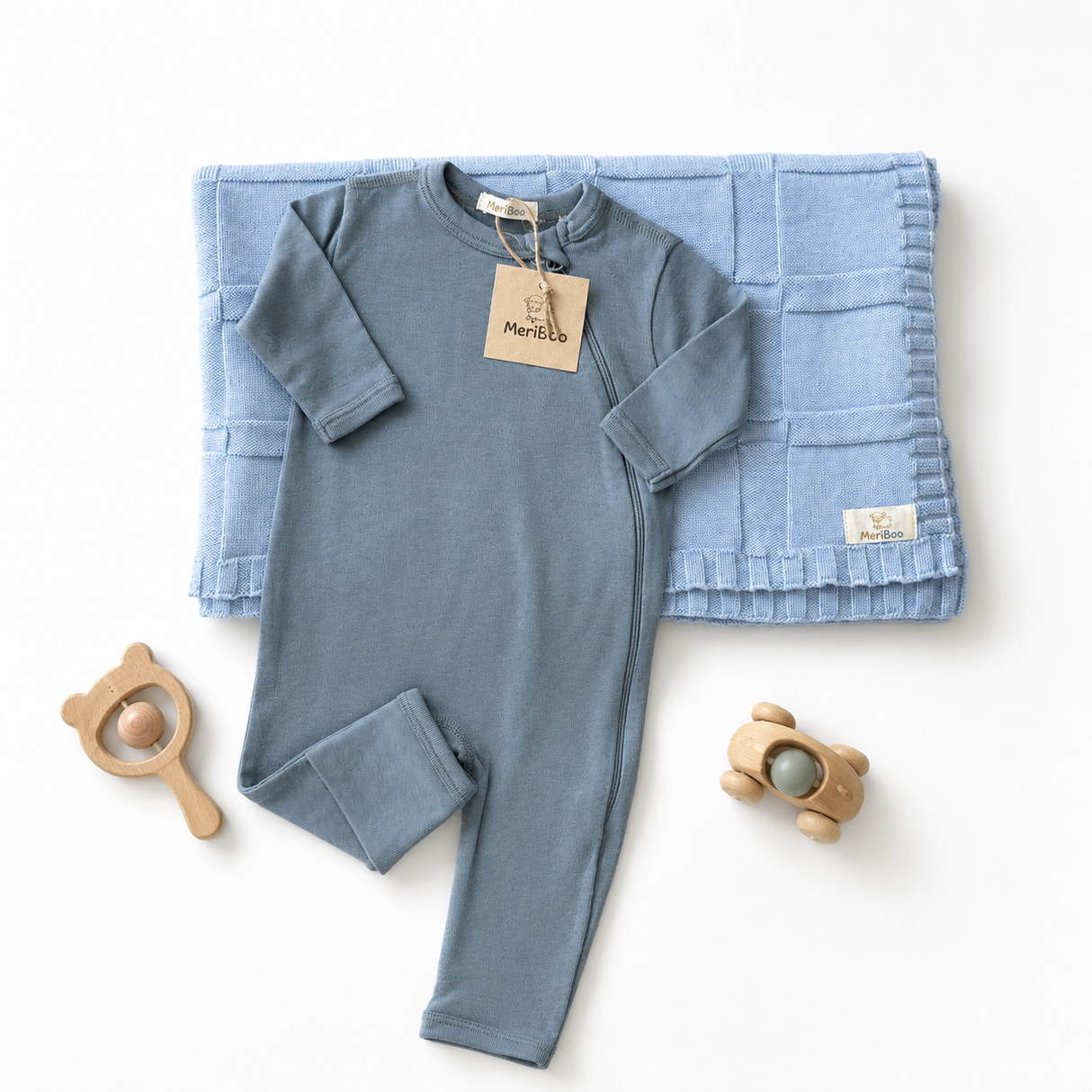 Set MeriBoo - salopetă + păturică din 100% lână merino certificată „Sweet Dreams”
