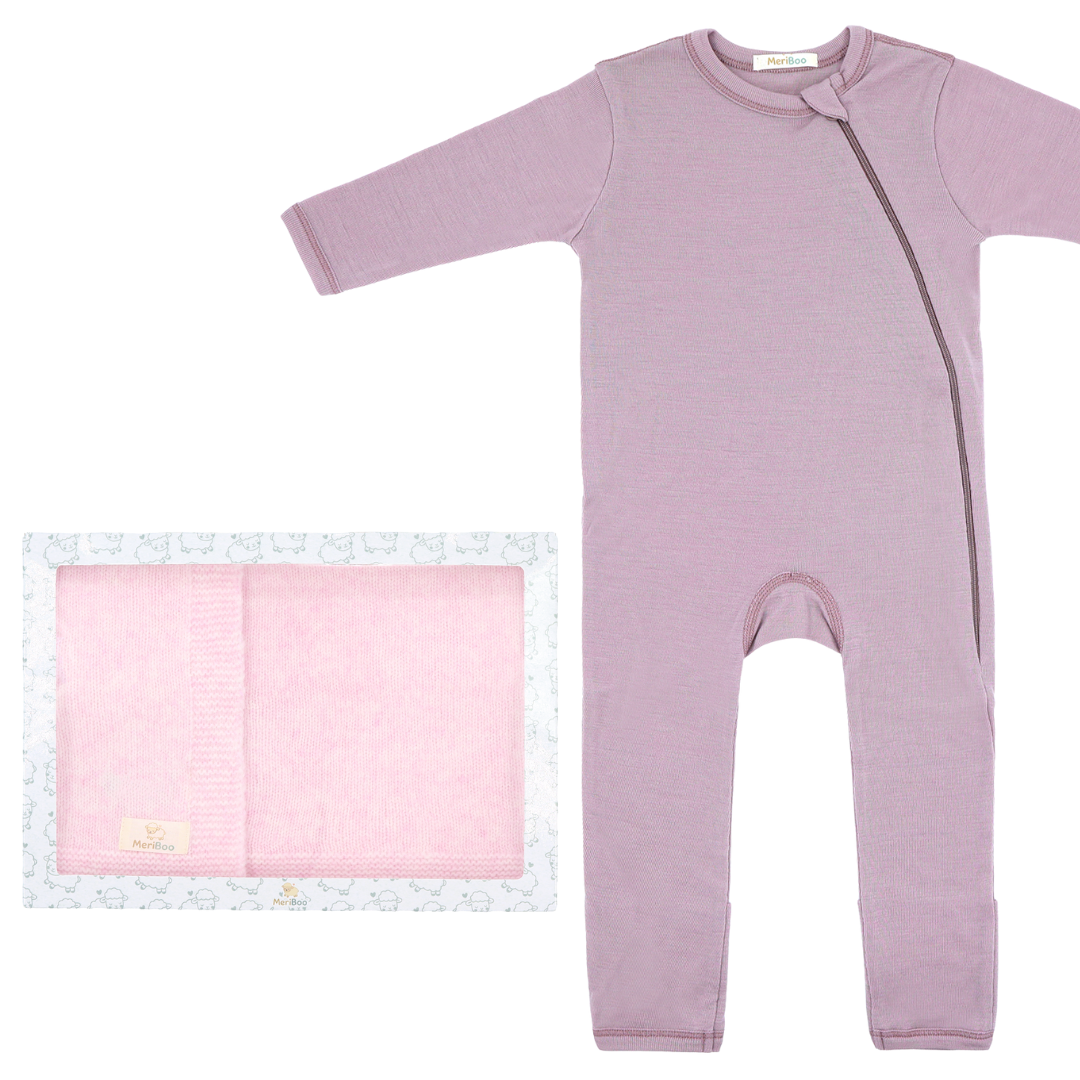 MeriBoo set - salopetă + păturică din lână merino certificată „Sweet Dreams”