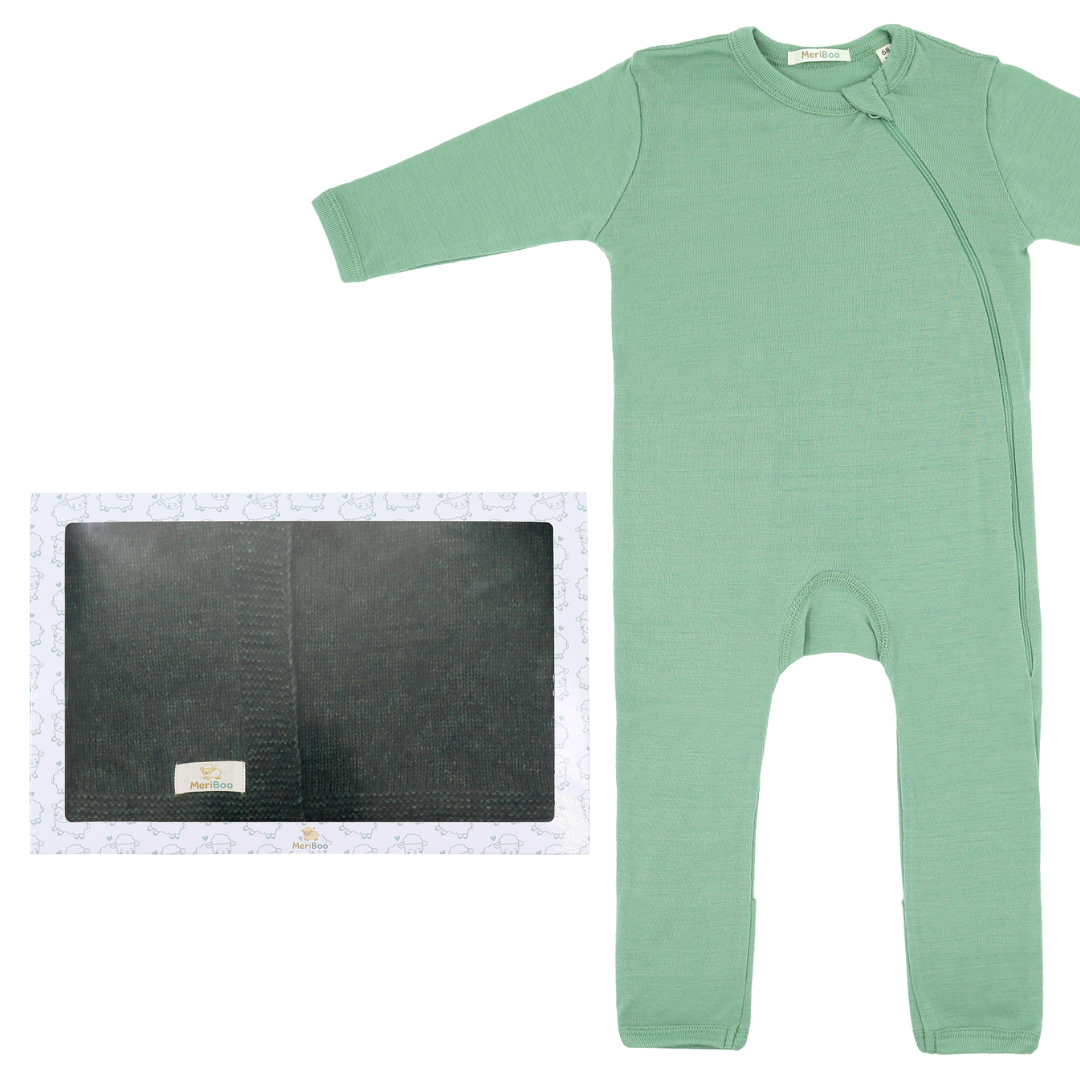 MeriBoo set - salopetă + păturică din lână merino certificată „Sweet Dreams”