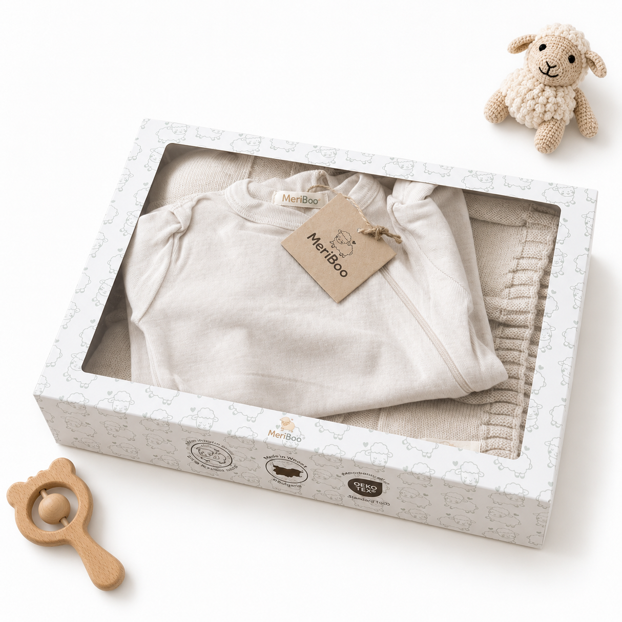 Set MeriBoo - salopetă + păturică din 100% lână merino certificată „Sweet Dreams”