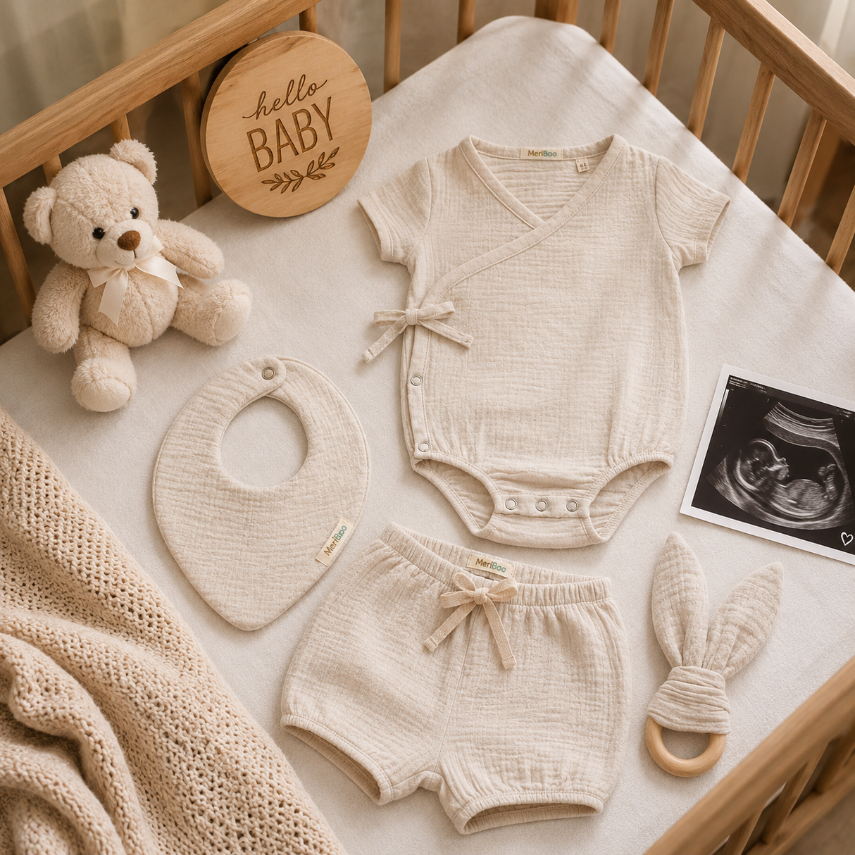 Set pentru ieșirea din spital "First Summer" din 100% muselină organică