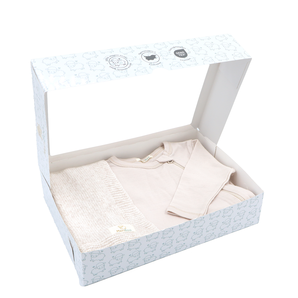 MeriBoo set - salopetă + păturică din lână merino certificată „Sweet Dreams”