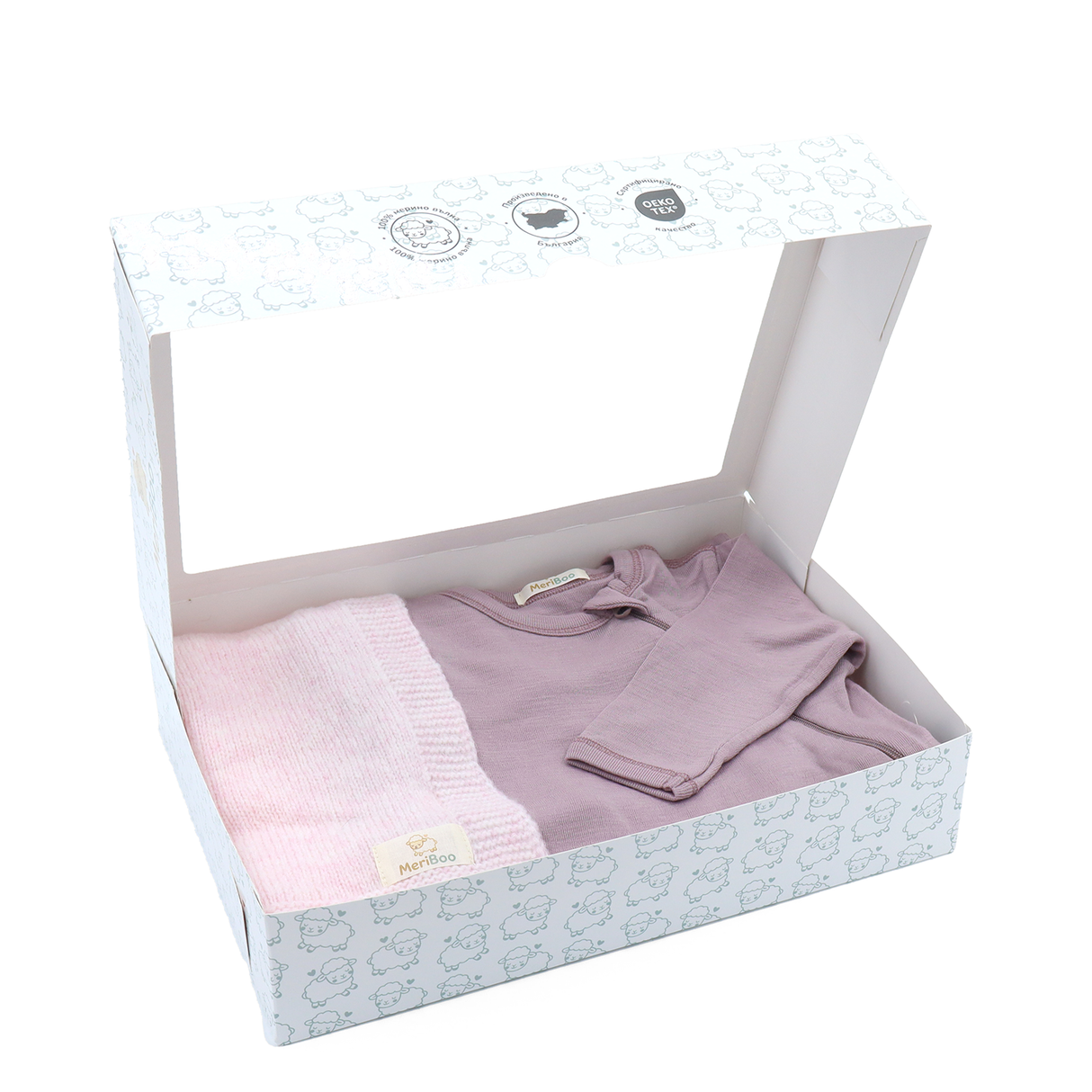 MeriBoo set - salopetă + păturică din lână merino certificată „Sweet Dreams”