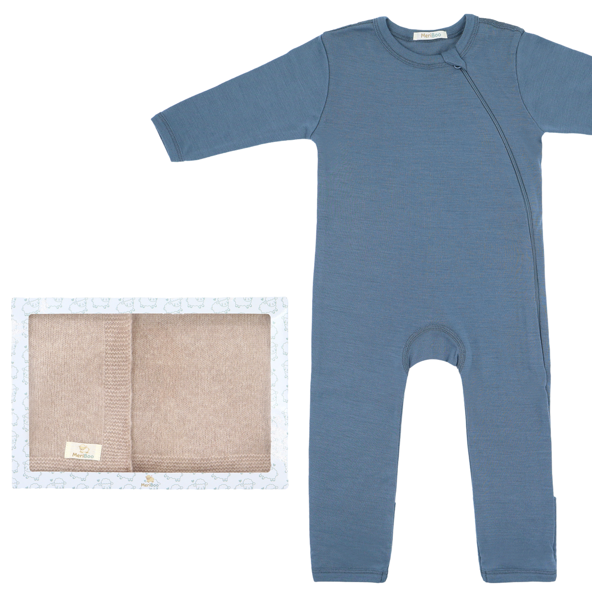 MeriBoo set - salopetă + păturică din lână merino certificată „Sweet Dreams”