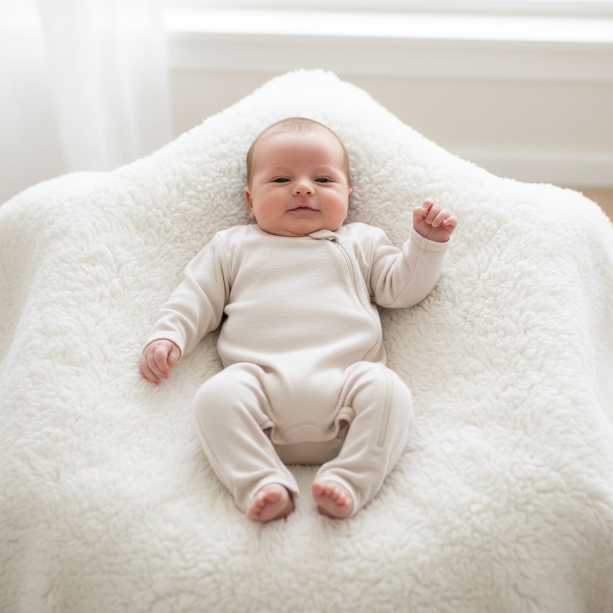 Salopetă (romper) din lână merinos 100% organică, cu fermoar lateral