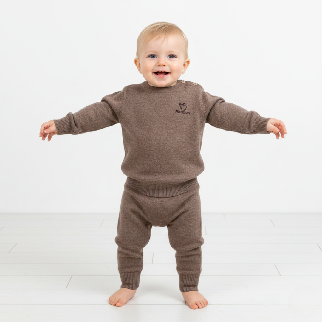 Knitted long-sleeved top made of 100% organic merino wool