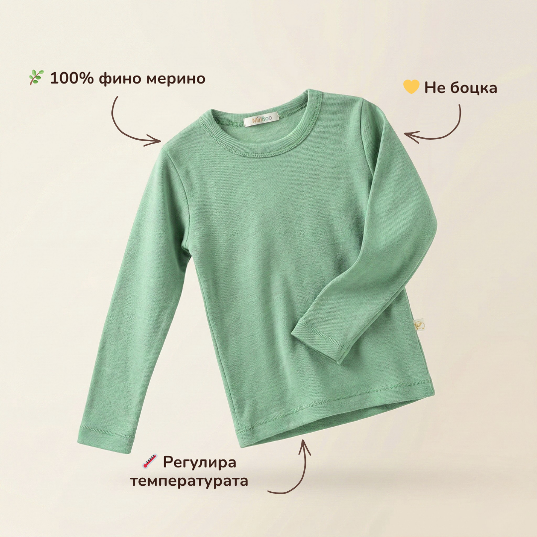 Bluză cu mânecă lungă din lână merinos 100% organică