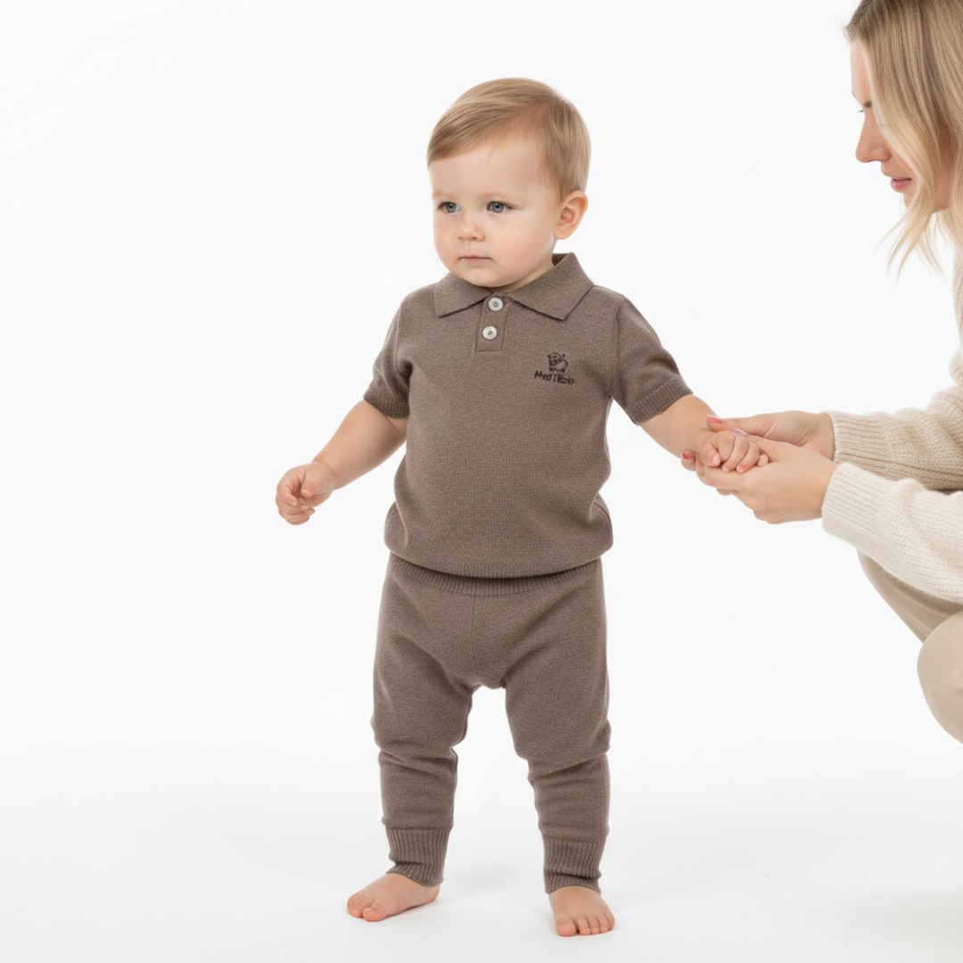 Bluză tricotată cu guler din lână merinos 100% organică