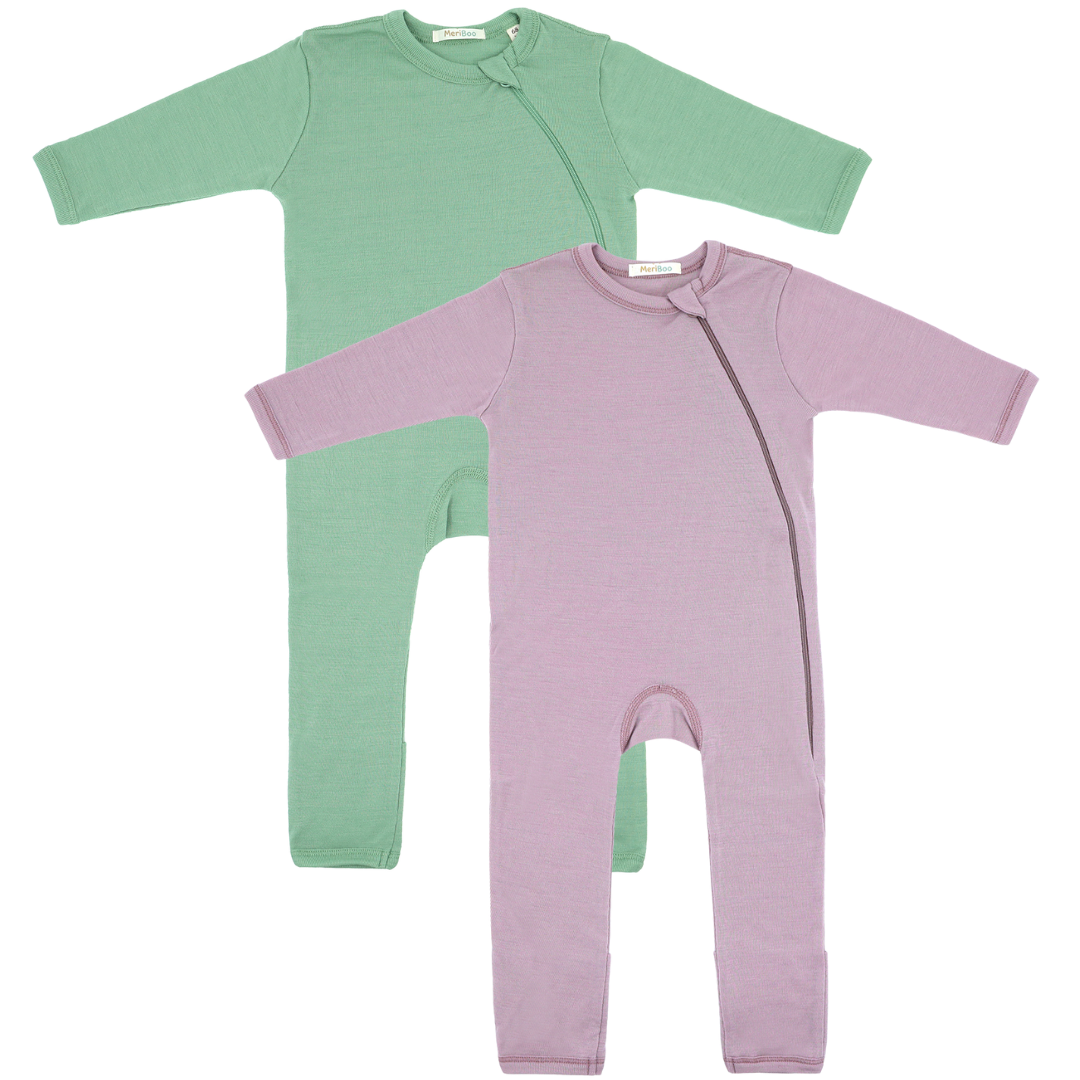 Set of 3 100% organic merino wool jumpsuits with side zip