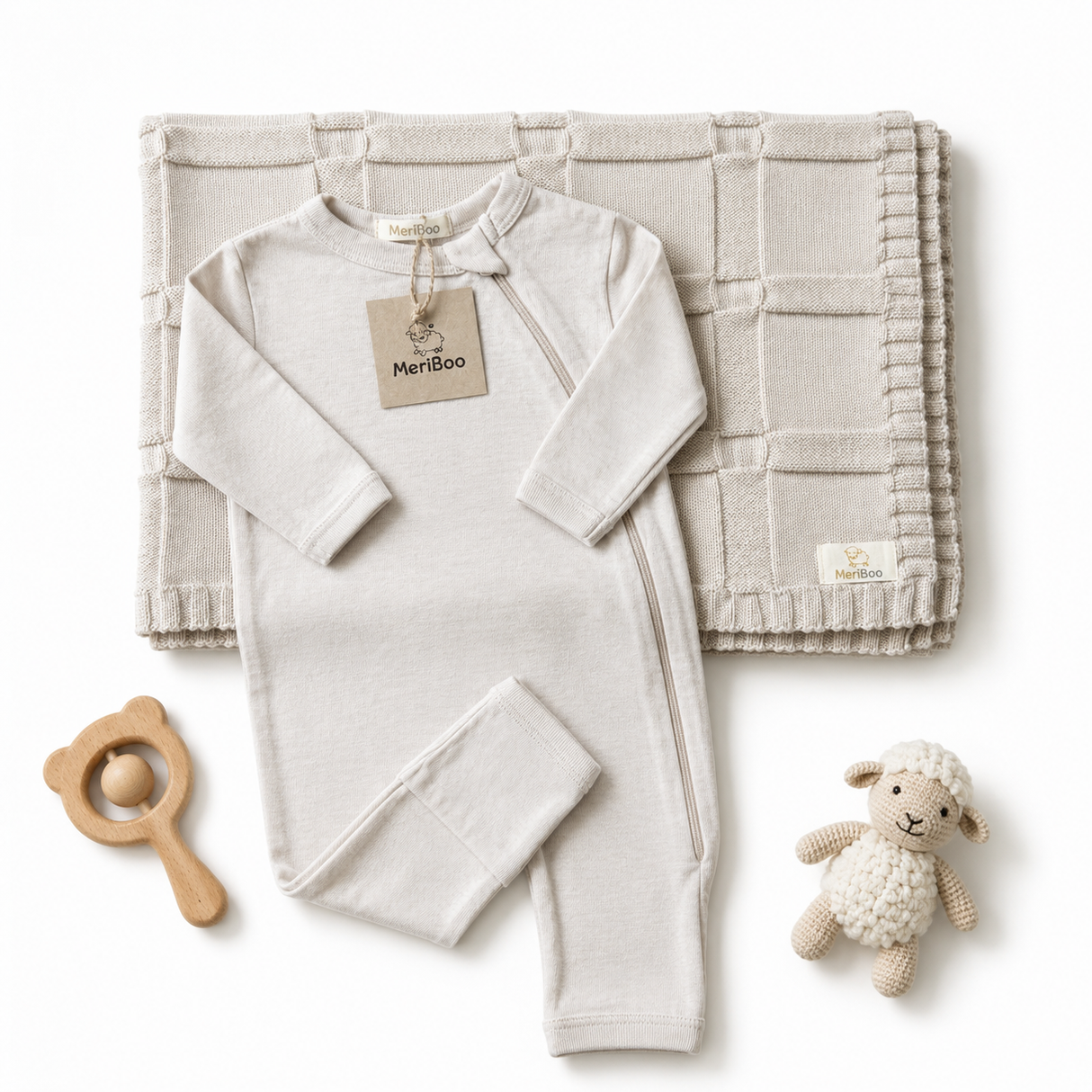 Set MeriBoo - salopetă + păturică din 100% lână merino certificată „Sweet Dreams”