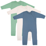 Set of 3 100% organic merino wool jumpsuits with side zip
