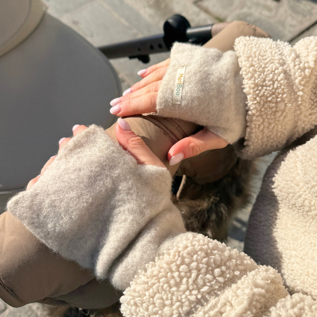 Mănuși fără degete din lână merinos 100% organică