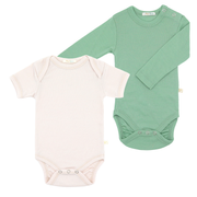 Set of a long-sleeve bodysuit + a short-sleeve bodysuit made from 100% certified fine merino wool
