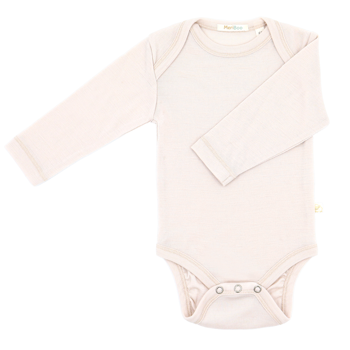 Long-sleeved bodysuit with round neckline made of 100% organic merino wool