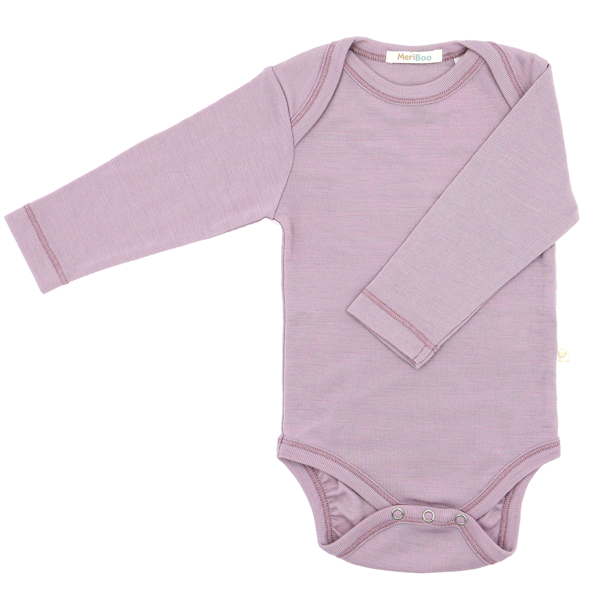 Set of 3 long-sleeved bodysuits with a round neckline made of 100% organic merino wool