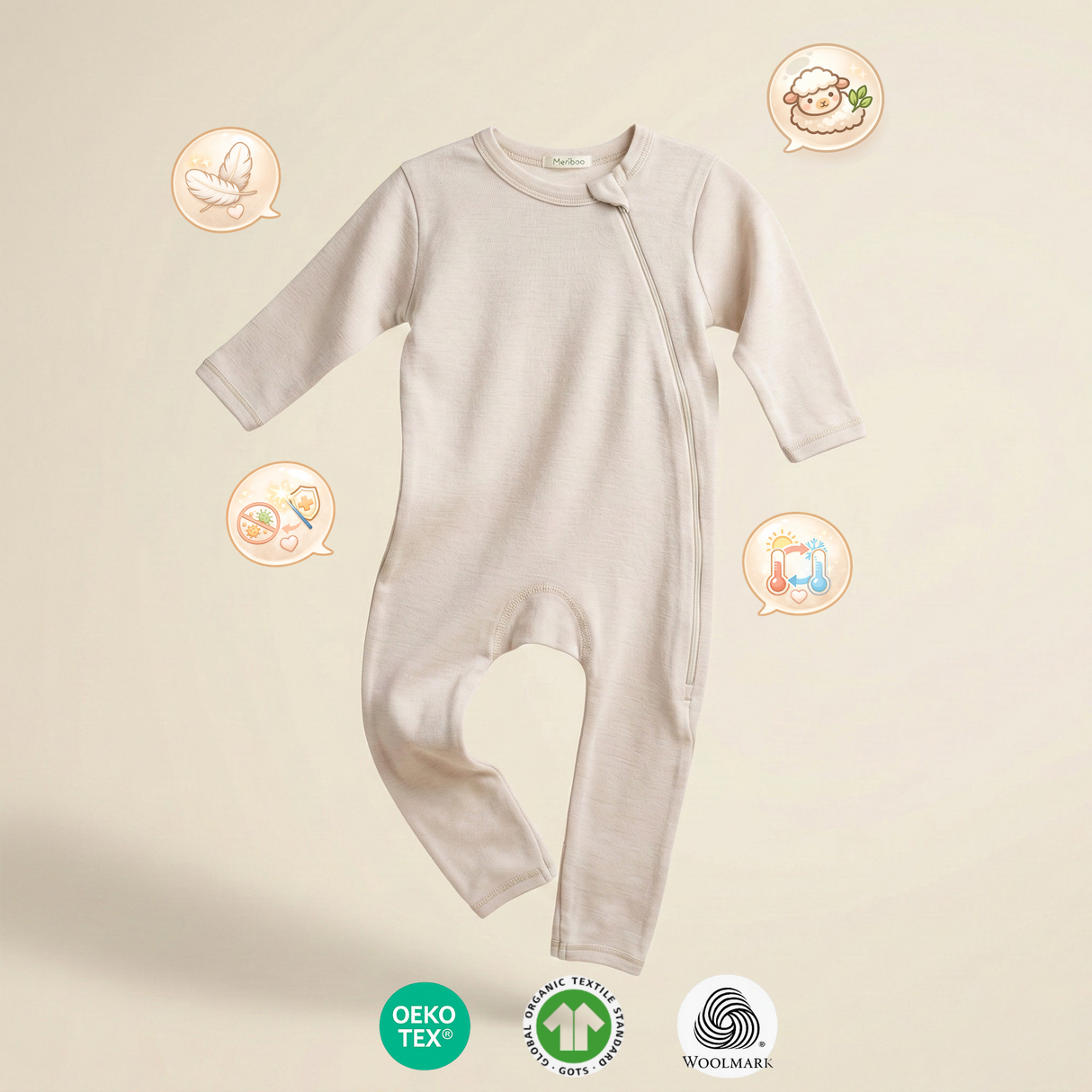 MeriBoo set - salopetă + păturică din lână merino certificată „Sweet Dreams”
