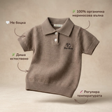 Bluză tricotată cu guler din lână merinos 100% organică