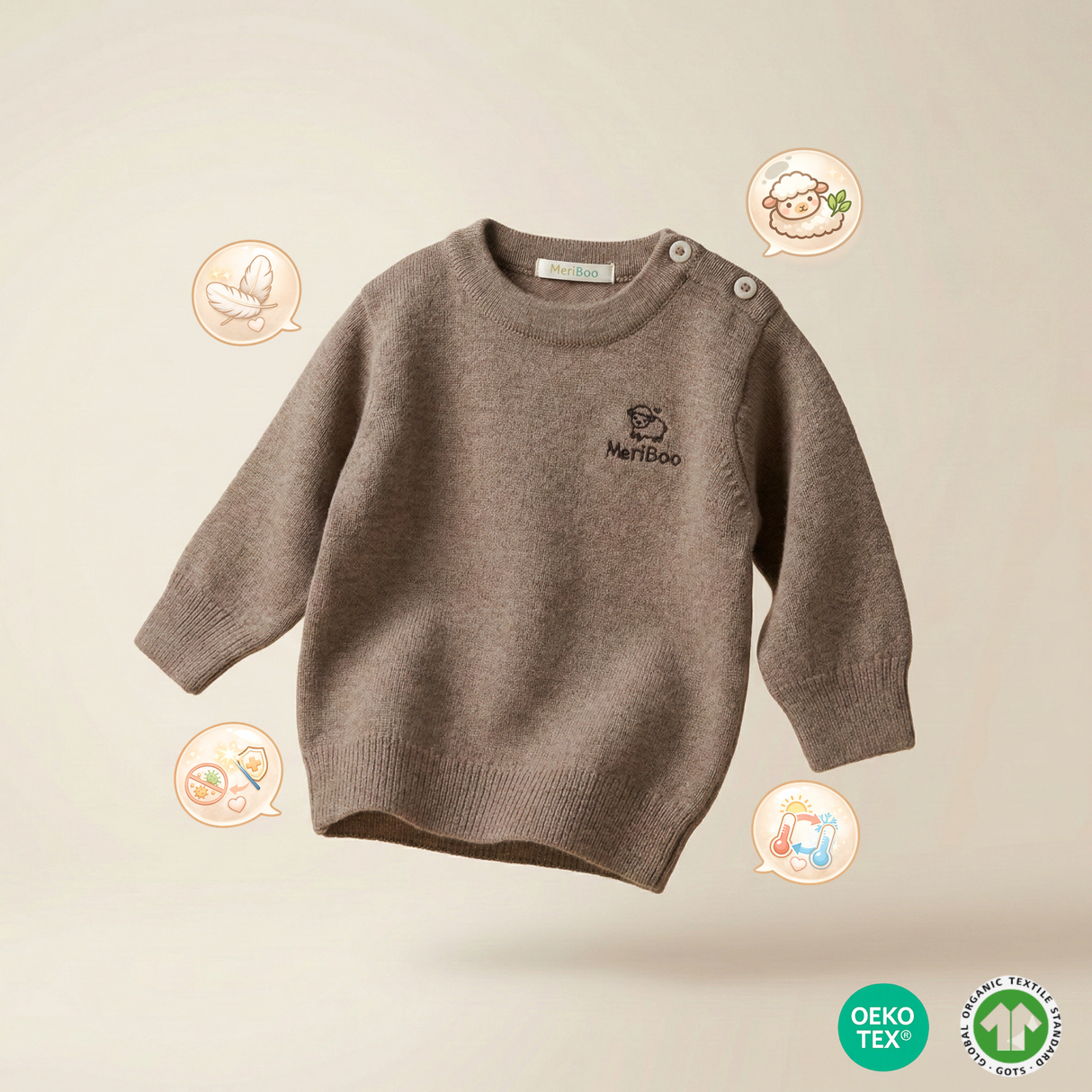 Knitted long-sleeved top made of 100% organic merino wool