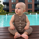 Salopetă tricotată (romper) fără mâneci, din 100% lână merino organică