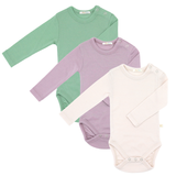 Set of 3 long-sleeved bodysuits with button-down neckline made of 100% organic merino wool