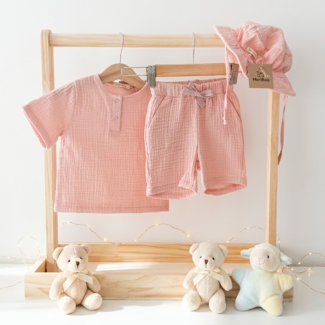 MeriBoo - set de bază din 100% muselină organică „Mini Essentials Summer”