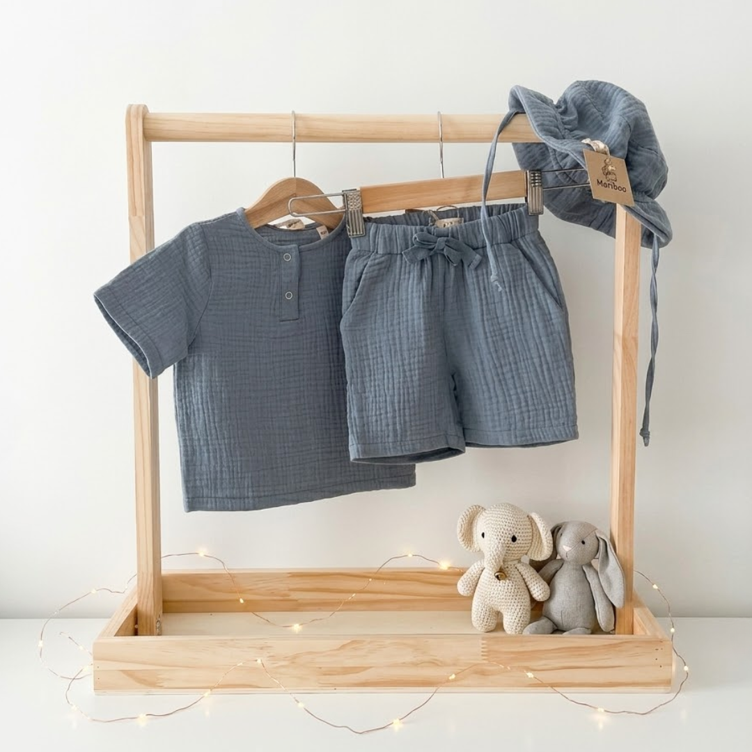 MeriBoo - set de bază din 100% muselină organică „Mini Essentials Summer”