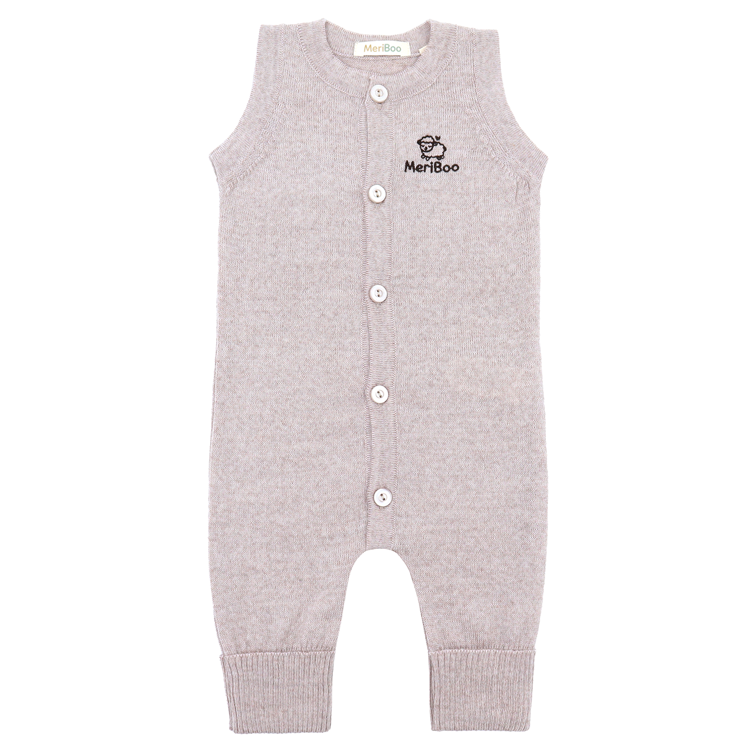 Salopetă tricotată (romper) fără mâneci, din 100% lână merino organică